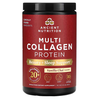 Ancient Nutrition, Proteína con múltiples tipos de colágeno, Refuerzo para la belleza y el sueño, Chai de vainilla, 456 g (1 lb)