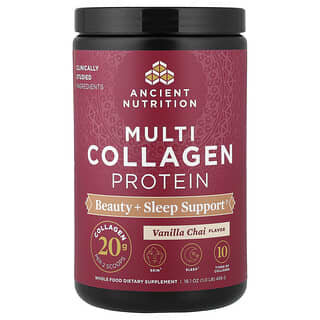 Ancient Nutrition, Multi Collagen Protein, протеин с коллагеном, для красоты и сна, ванильный чай, 456 г (1 фунт)