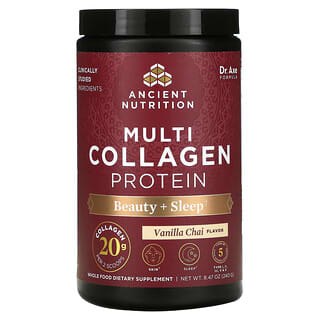 Dr. Axe / Ancient Nutrition, Multi Collagen Protein, Beauty + Sleep, ванильный чай, 8,47 унций (240 г)
