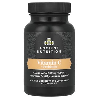 Ancient Nutrition, Witamina C + probiotyki, 60 kapsułek