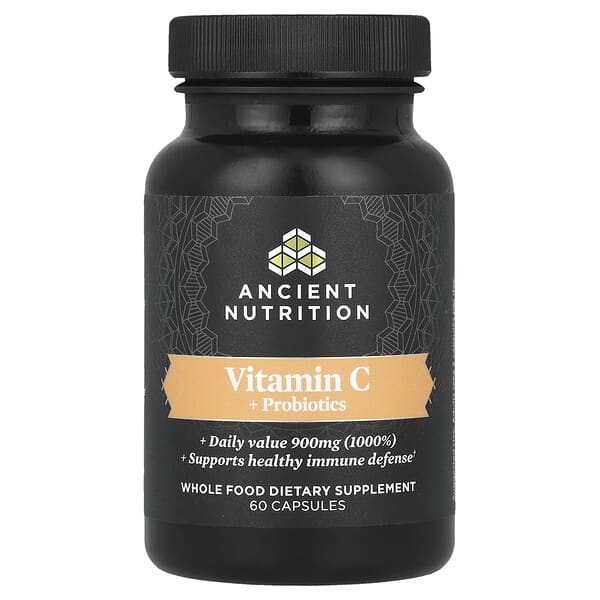 Ancient Nutrition Vitamin C + Probiotics, 60 Capsules