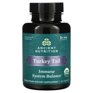Dr. Axe / Ancient Nutrition, Turkey Tail, для поддержания баланса иммунной системы, 30 таблеток