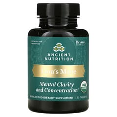 Dr. Axe / Ancient Nutrition, Melena de león, Claridad mental y concentración, 30 comprimidos