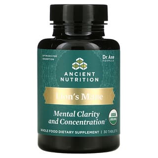 Dr. Axe / Ancient Nutrition, Melena de león, Claridad y concentración mental, 30 comprimidos