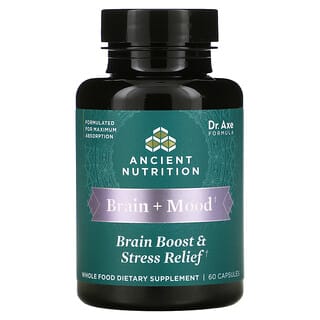 Dr. Axe / Ancient Nutrition, Brain + Mood, Potencia cerebral y alivio del estrés, 60 cápsulas