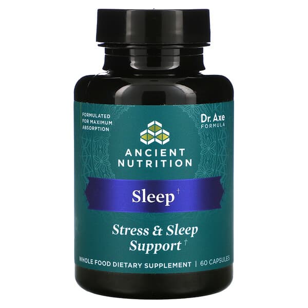 Dr. Axe / Ancient Nutrition, Suplemento para el sueño, el estrés y el sueño, 60 cápsulas