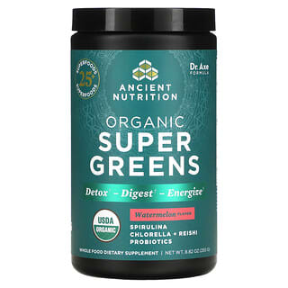 Dr. Axe / Ancient Nutrition, Organics Super Greens, Watermelon, 8.82 oz (250 g)