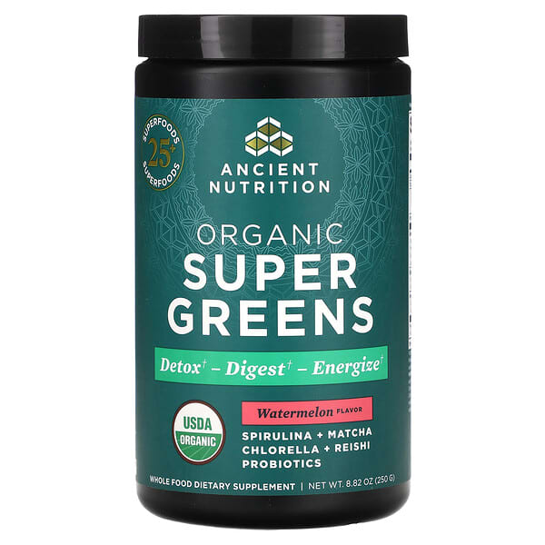 Ancient Nutrition Organic SuperGreens, Watermelon, 8.82 oz (250 g)