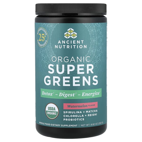 Ancient Nutrition, Organic Super Greens, Watermelon, 8.82 oz (250 g) — product photo 1