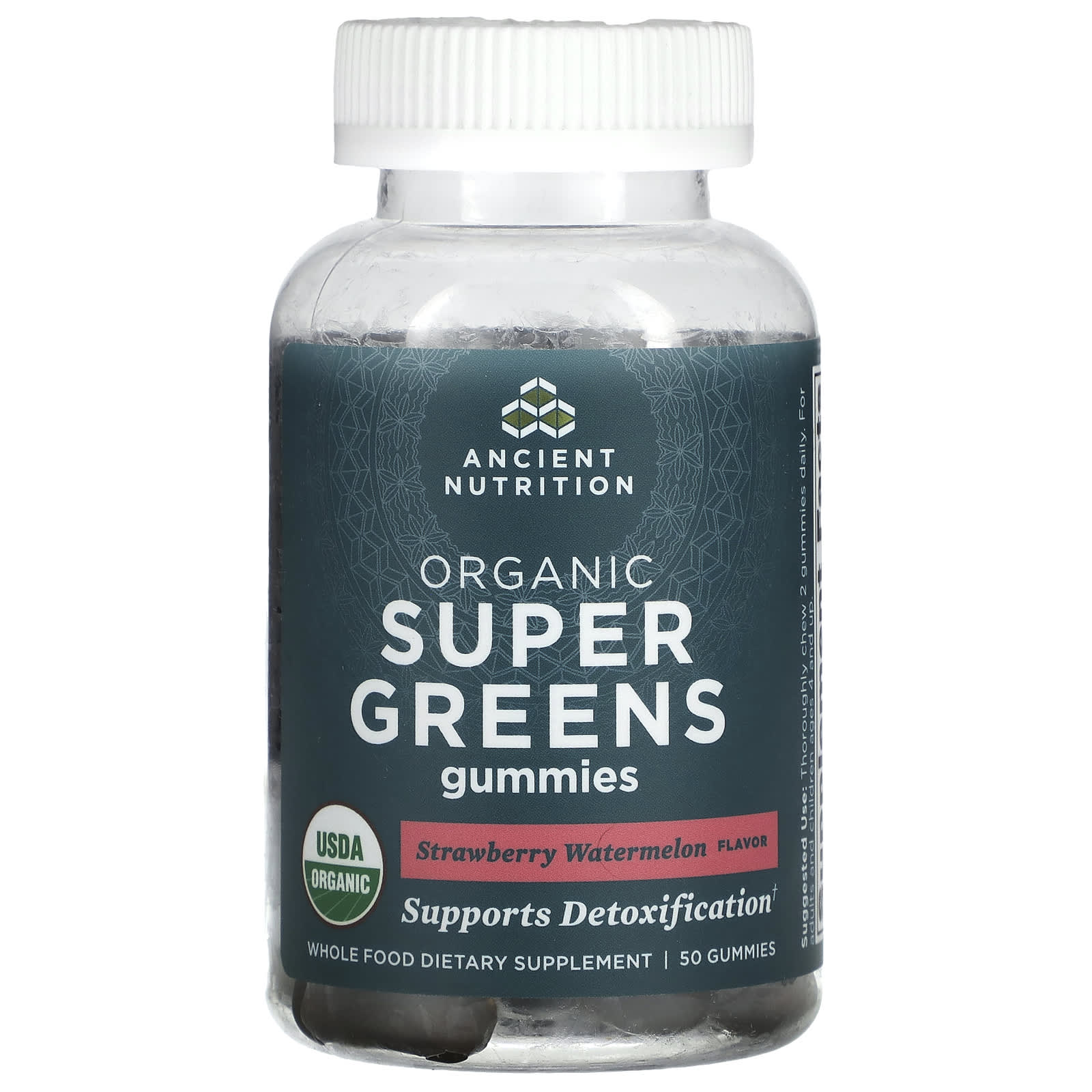 Ancient Nutrition, Organic Super Greens Gummies, Strawberry Watermelon
