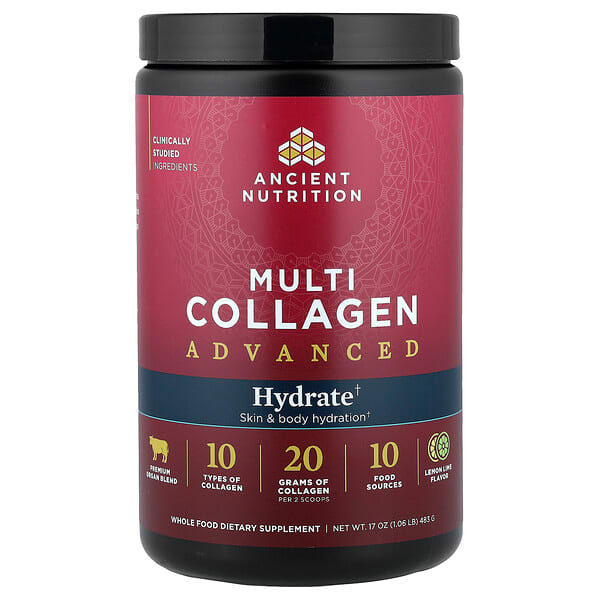 Ancient Nutrition, Multi Collagen Advanced, Hydrate, Lemon Lime, 17 oz (483 g) — product photo 1