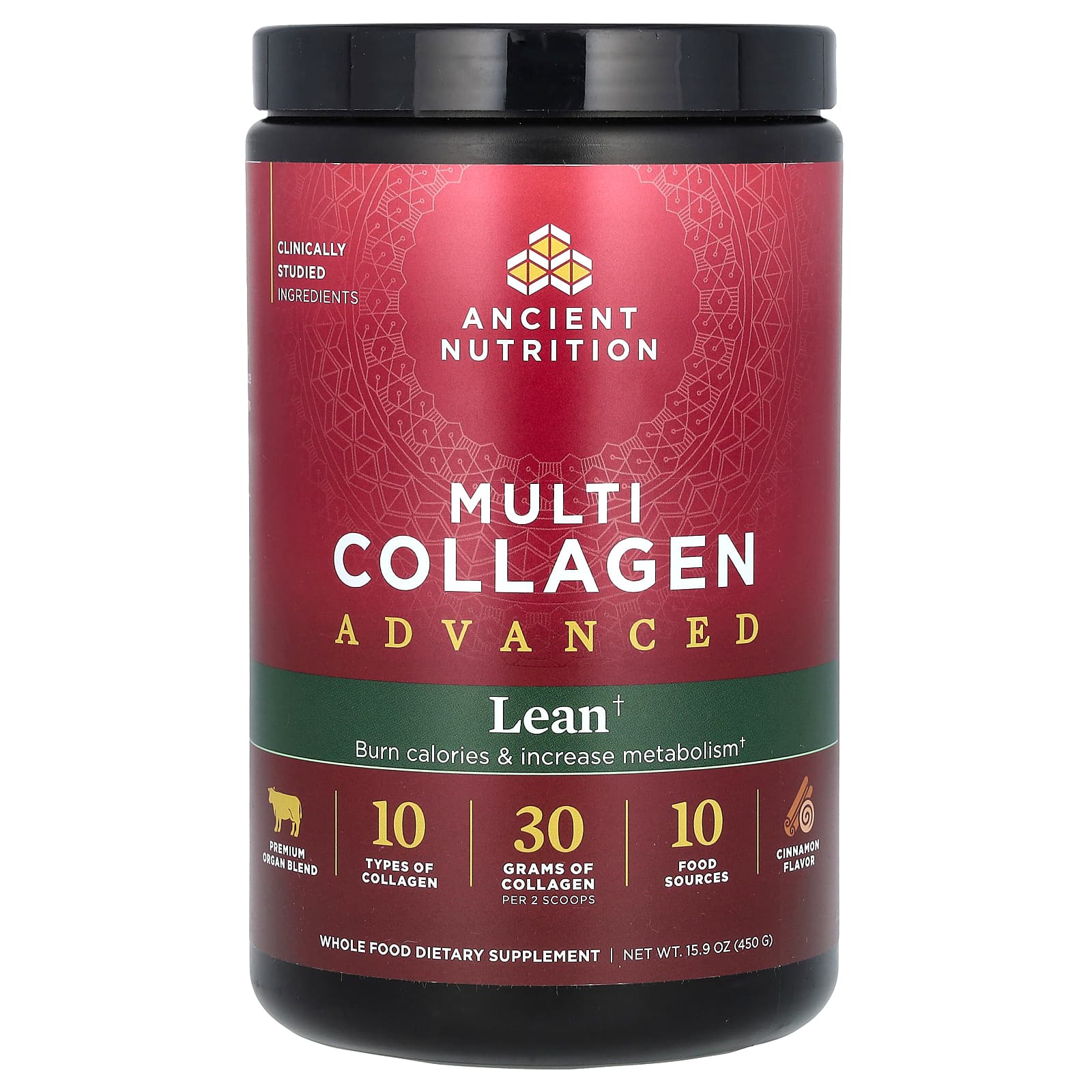 Ancient Nutrition, Multi Collagen Advanced, Lean, Cinnamon, 15.9 oz (450 g)