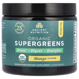 Ancient Nutrition, Superverduras de hoja orgánicas, Mango, 92,5 g (3,3 oz)