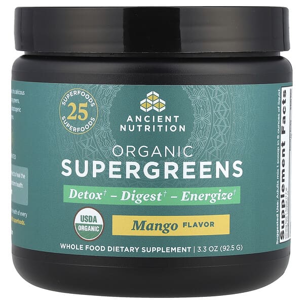 Ancient Nutrition Organic SuperGreens, Mango, 3.3 oz (92.5 g)