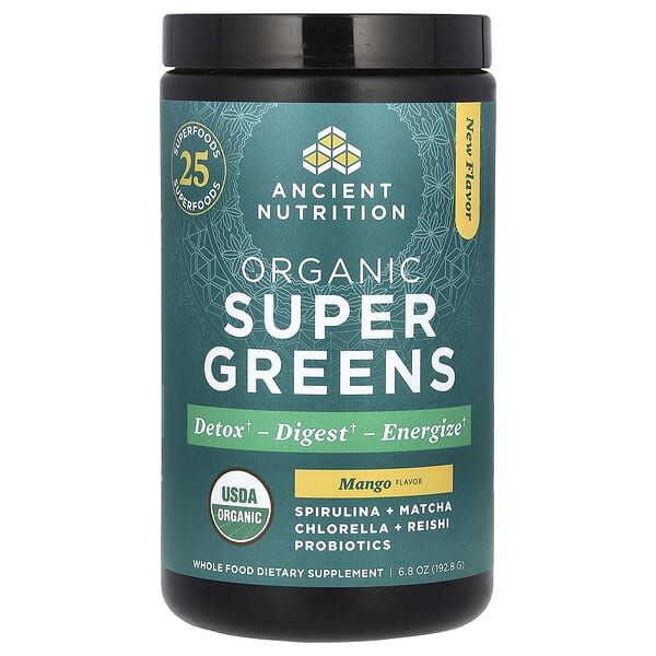 Ancient Nutrition Organic SuperGreens, Mango, 6.8 oz (192.8 g)