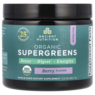 Ancient Nutrition, Organic Supergreens, ягоды, 90,7 г (3,2 унции)