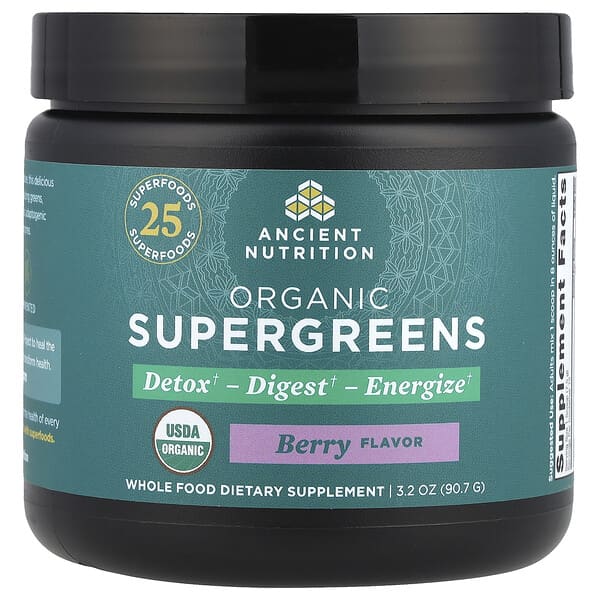 Ancient Nutrition Organic SuperGreens, Berry, 3.2 oz (90.7 g)