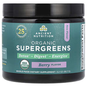Ancient Nutrition, Organic Supergreens, ягоды, 90,7 г (3,2 унции)