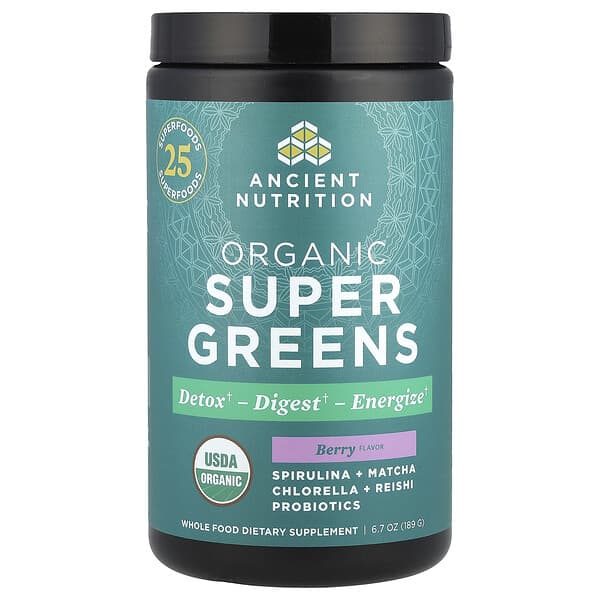 Ancient Nutrition Organic Super Greens, Berry, 6.7 oz (189 g)