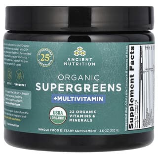 Ancient Nutrition, Organic Supergreens + Multivitamin, Bio-Supergemüse und Multivitamin, 102 g (3,6 oz.)