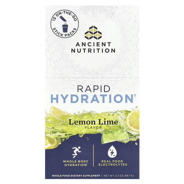 Rapid Hydration, Lemon Lime, 15 On-The-Go Stick Packs, 0.2 oz (6 g) Each