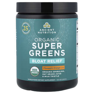 Ancient Nutrition, Organic Super Greens, Bloat Relief, Pineapple Orange, 8.6 oz (245 g)