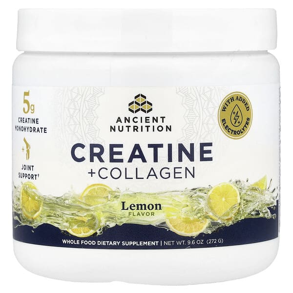Ancient Nutrition Creatine + Collagen, Lemon, 9.6 oz (272 g)