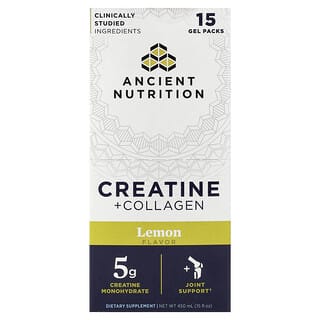Ancient Nutrition, Creatine + Collagen, Lemon, 15 Gel Packs, 1 fl oz (30 ml) Each
