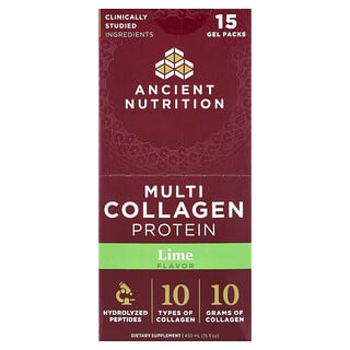 Ancient Nutrition, Multi Collagen Protein, Lime, 15 гели-пакетиков, 1 жидк. унция (30 мл)
