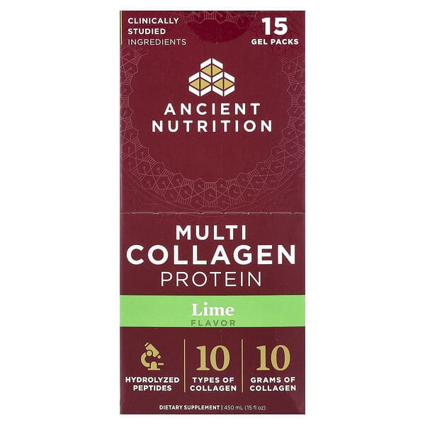Ancient Nutrition, Multi Collagen Protein, Lime, 15 Gel Packs, 1 fl oz (30 ml) Each — product photo 1