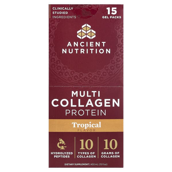 Ancient Nutrition, Multi Collagen Protein, Tropical, 15 Gel Packs, 1 fl oz (30 ml) Each — product photo 1