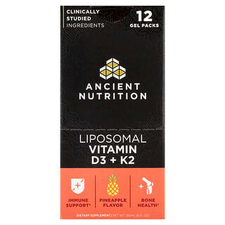 Ancient Nutrition, Liposomalt vitamin D3 + K2, ananas, 12 gelpakker, 15 ml (0,5 fl oz) per pakke