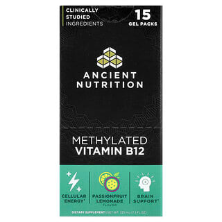 Ancient Nutrition, Metylert B12, pasjonsfruktlimonade, 15 gelpakker, 15 ml per pakke