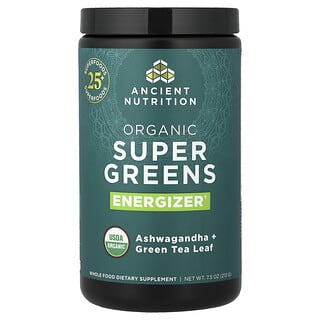 Ancient Nutrition, Superverduras orgánicas, Energizante, Ashwagandha y hoja de té verde`` 213 g (7,5 oz)