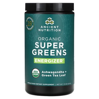Ancient Nutrition, Organic Super Greens, источник энергии, ашваганда и листья зеленого чая, 213 г (7,5 унции)