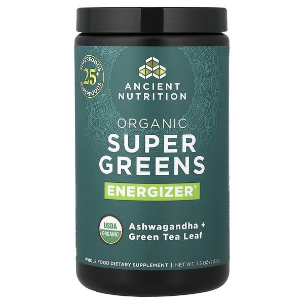 Ancient Nutrition, Organic Super Greens, Energizer, 7.5 oz (213 g) — product photo 1