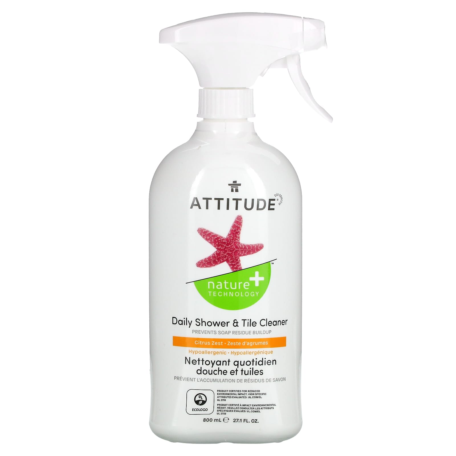 ATTITUDE, Daily Shower & Tile Cleaner, Citrus Zest, 27.1 fl oz (800 ml)
