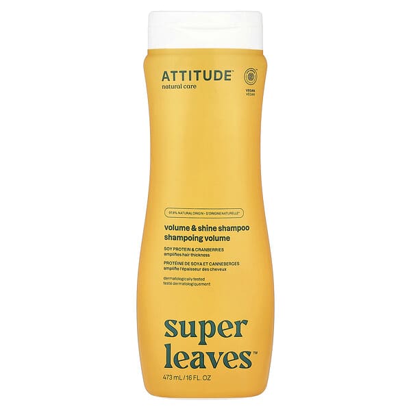 ATTITUDE, Super Leaves™，豐盈和提亮洗髮精，大豆蛋白和蔓越莓，16 液量盎司（473 毫升）