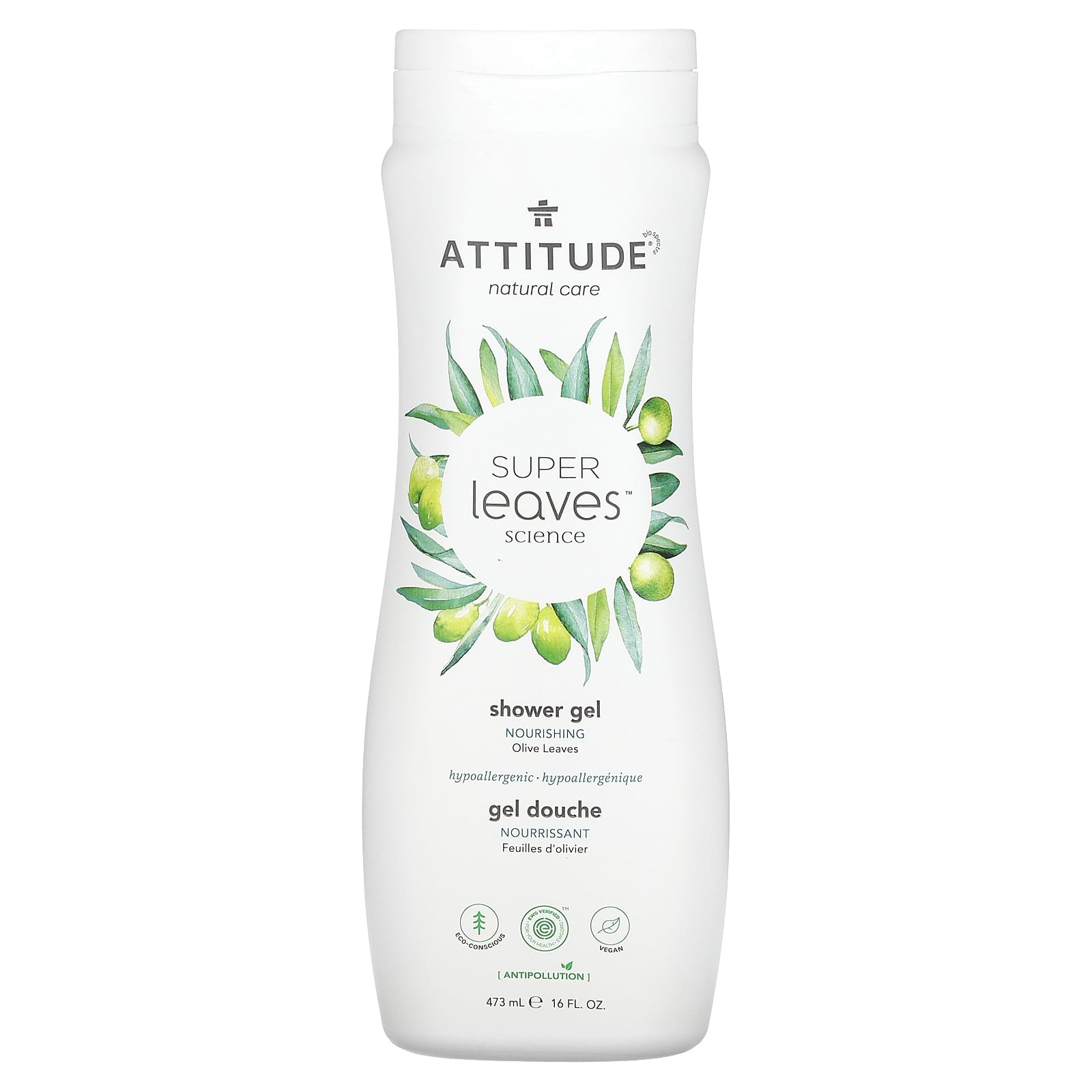ATTITUDE, Super Leaves Science, Shower Gel, Nourishing, Olive Leaves