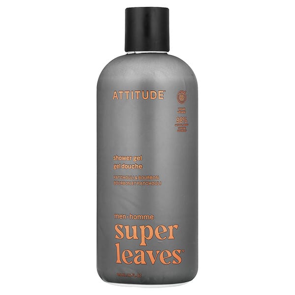 ATTITUDE, Super Leaves™, 샤워젤, 남성용, 파촐리 & 버번, 415ml(14fl oz)