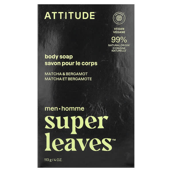 ATTITUDE, Super Leaves™, 바디 바 비누, 남성용, 말차 & 베르가모트, 113g(4oz)