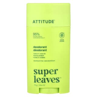 ATTITUDE, Super Leaves™, Desodorante en barra, Pera y ámbar, 75 g (2,64 oz)