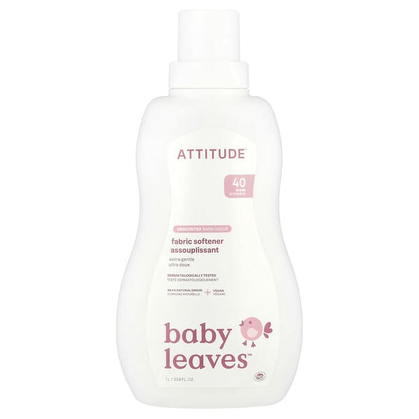ATTITUDE, Babybladeren™, wasverzachter, ongeparfumeerd, 40 ladingen, 33,8 fl oz (1 L)