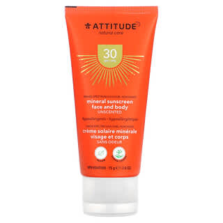 ATTITUDE, Минеральное солнцезащитное средство для лица и тела, SPF 30, без запаха, 75 г (2,6 унции)