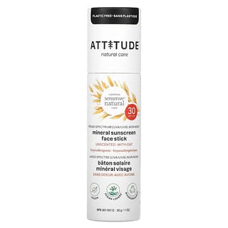ATTITUDE, Oatmeal Sensitive Natural Care, Mineral Sunscreen Face Stick, SPF 30, Unscented, 1 oz (30 g)