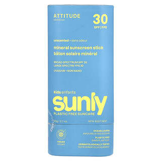 ATTITUDE, Sunly, Mineral Sunscreen Stick, mineralischer Sonnenschutz-Stick, für Kinder, LSF 30, parfümfrei, 60 g (2,1 oz.)