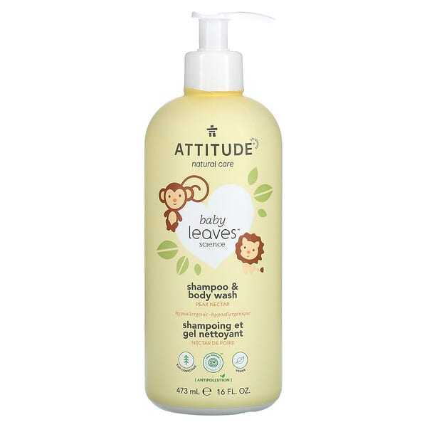 ATTITUDE, Baby Leaves（ベビーリーヴス）サイエンス、2in1ナチュラルシャンプー＆ボディウォッシュ、洋梨ネクター、473ml（16液量オンス）