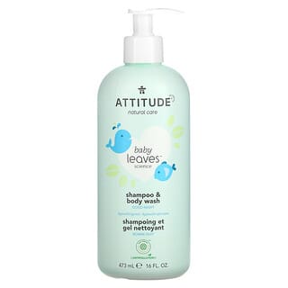 ATTITUDE, Baby Leaves Science, Shampoo 2-em-1 e Sabonete Líquido Natural, Leite de Amêndoas, frasco de 16 oz (473 ml)