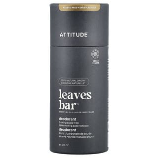 ATTITUDE, Leaves Bar Deodorant、ペパーミント＆スイートオレンジ、85g（3オンス）