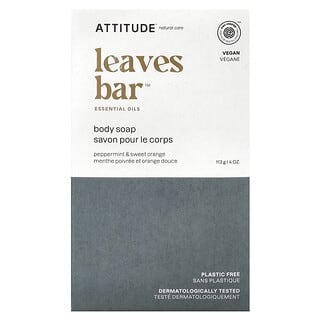 ATTITUDE, Leaves Bar™, Body Bar Soap, Peppermint & Sweet Orange, 4 oz (113 g)